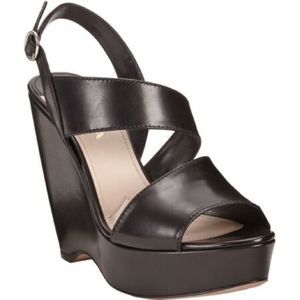 Prada Black Leather Asymmetrical Wedge Sandal 10